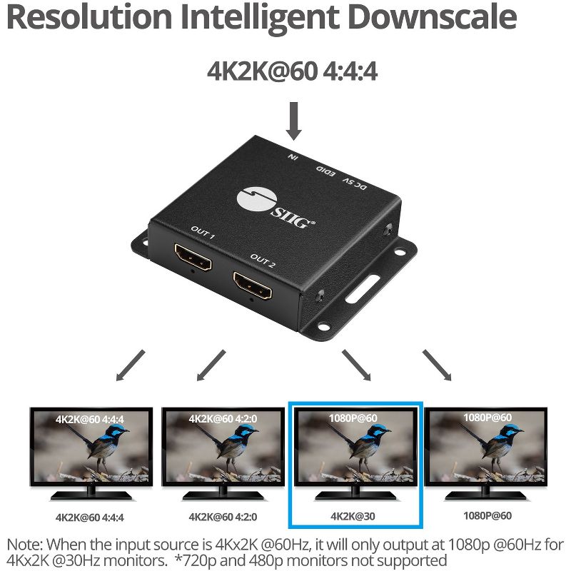 SIIG 2-Port HDMI 2.0 HDR Mini Splitter Amplifier with EDID Management - 3840 ?? 2160 - 600 MHzMaximum Video Bandwidth