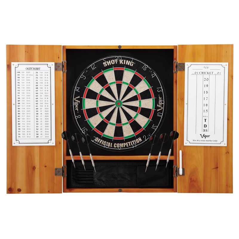 Viper Metropolitan Sisal Fiber Bristle Dartboard and Cabinet Bundle Standard Set - Oak