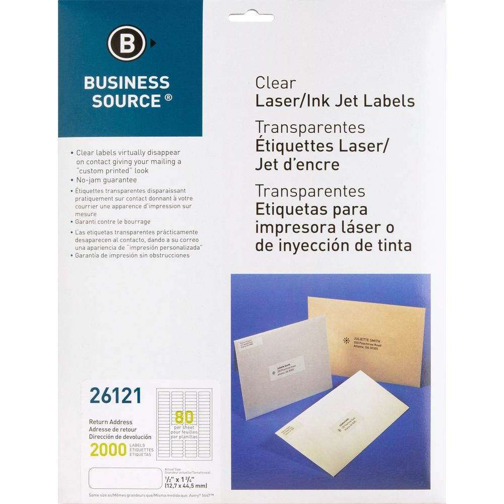 Business Source Laser Labels Return Address 1/2"x1-3/4" 2000/PK Clear 26121