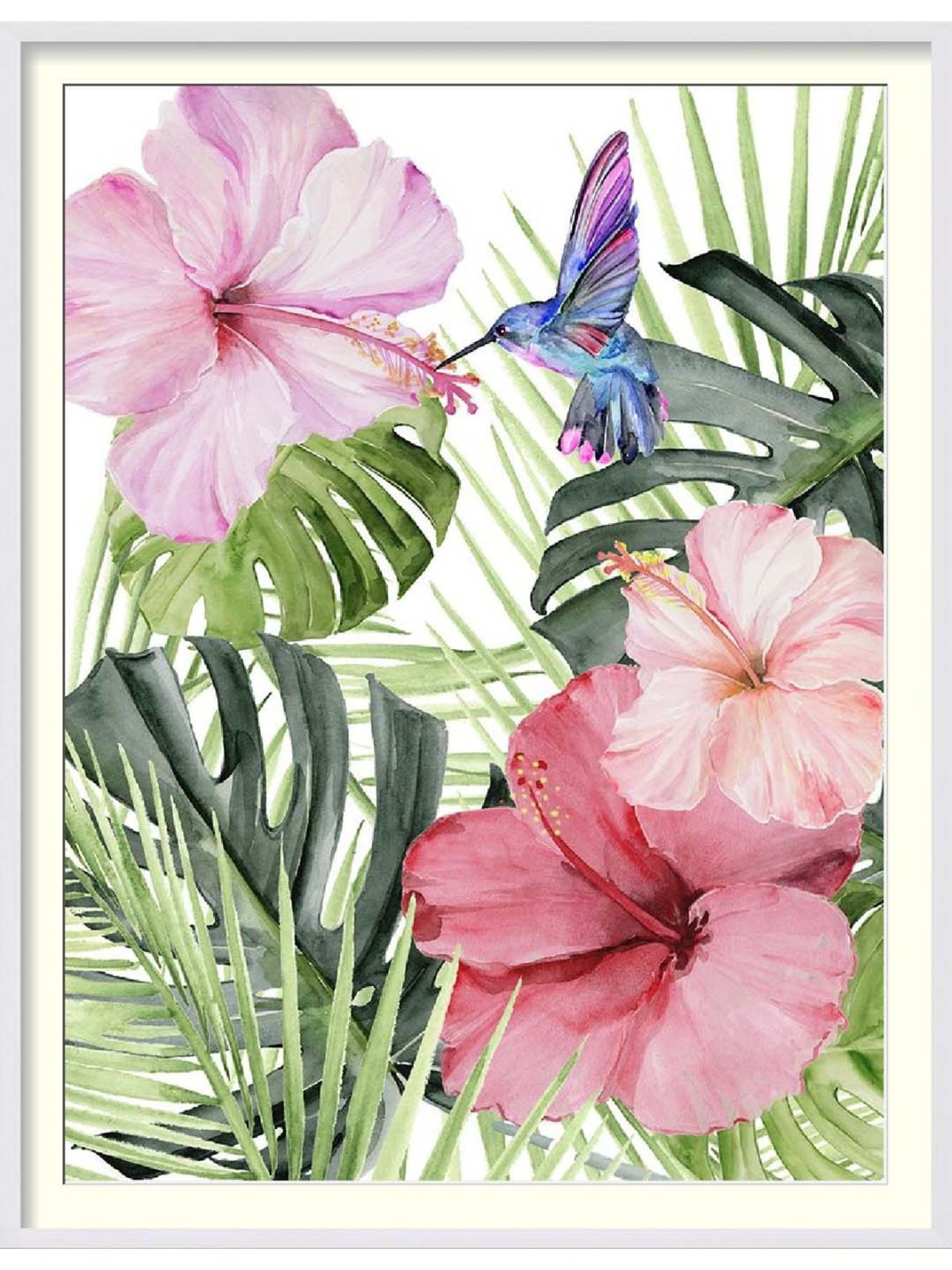 ARTE'VENUE Tropical Hibiscus Flair Pink & Green Paper Wall Arts - Set of 2 (13 X 16 inch Each)