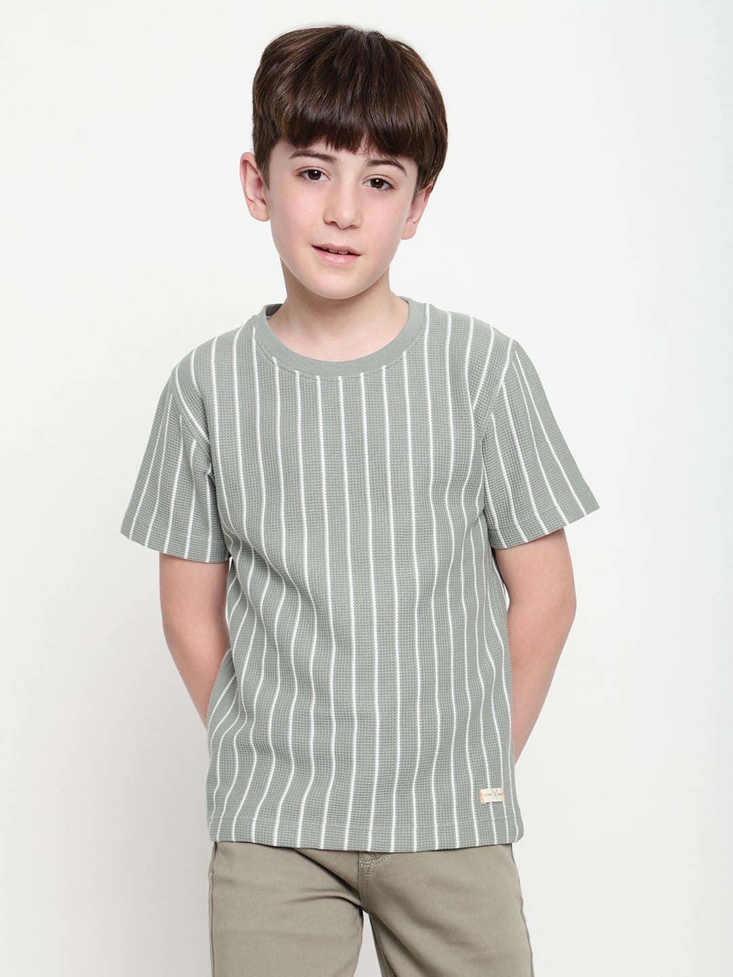 Octave Kids Sage Cotton Striped T-Shirt