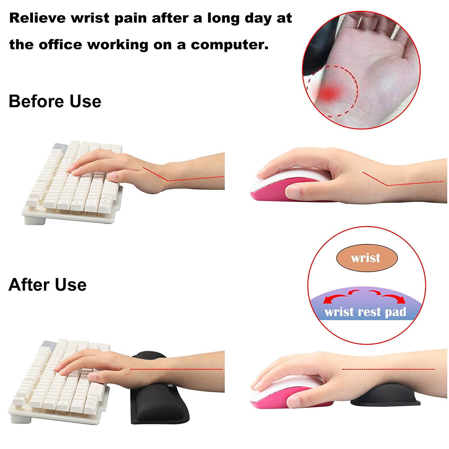 Gimars Memory Foam Set Keyboard Wrist Rest Pad & Mouse Wrist Rest Support For Office, Computer, Laptop, & Mac - Durable & Comfortable & Lightweight For Easy Typing & Pain Relief