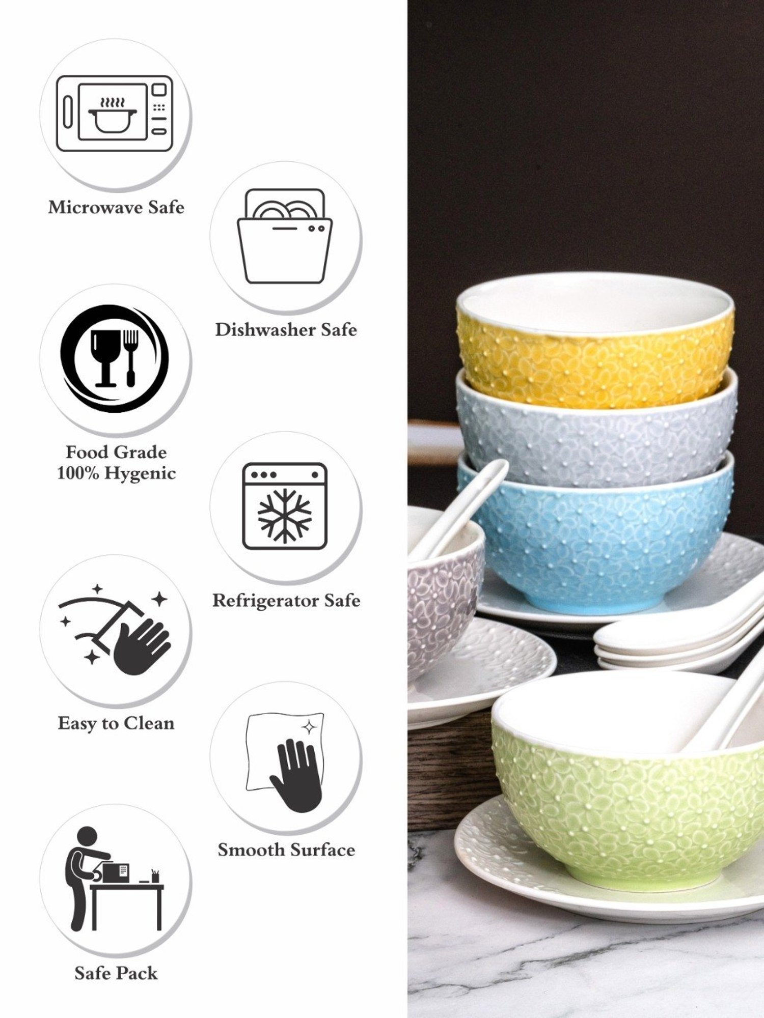 White Gold Multicolor Porcelain Soup Bowls - Set of 6