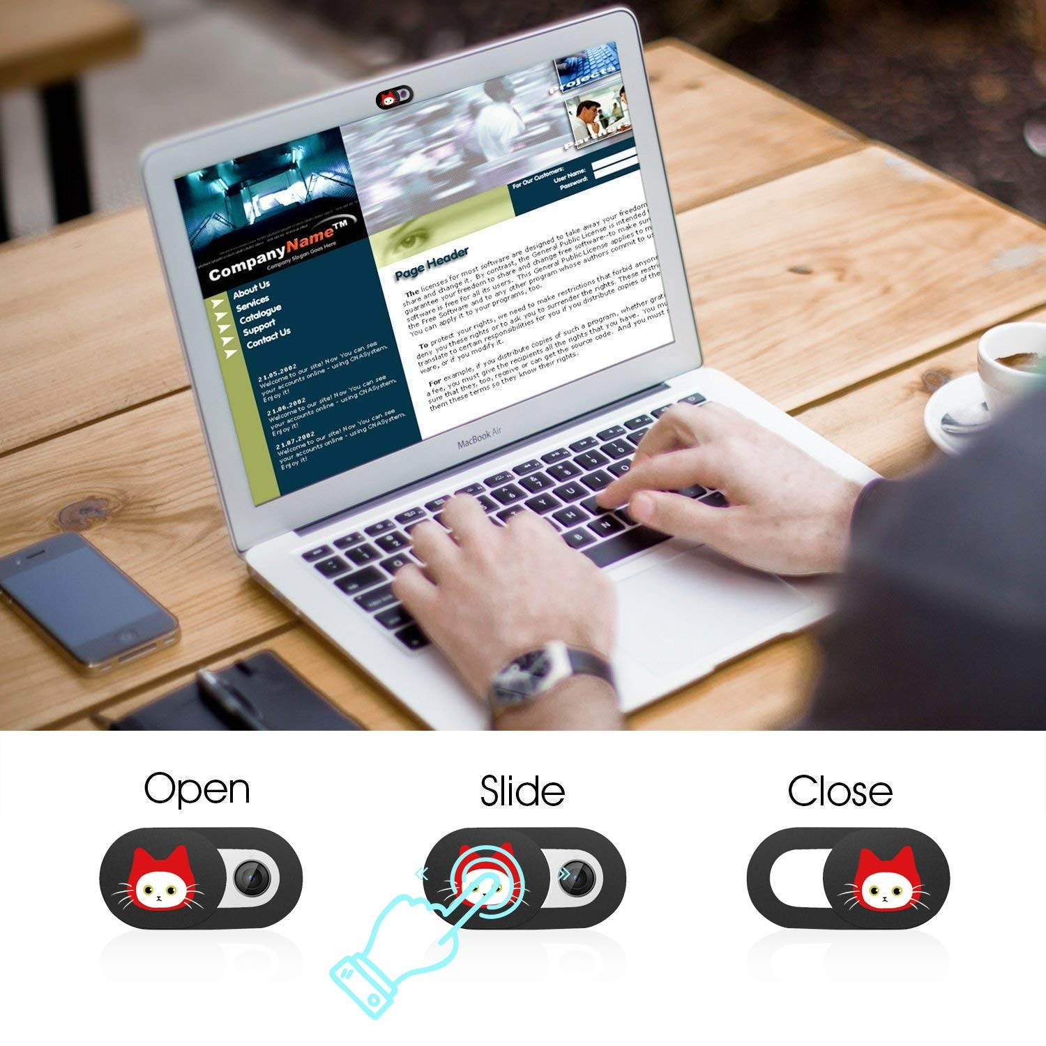 Webcam Cover Slide Ultra Thin - Cute Cat Web Camera Cover fits Laptop,Tablet,MacBook Pro,Mac Mini, Computer, Smartphone,Protect Your Privacy and Security,Strong Adhesive