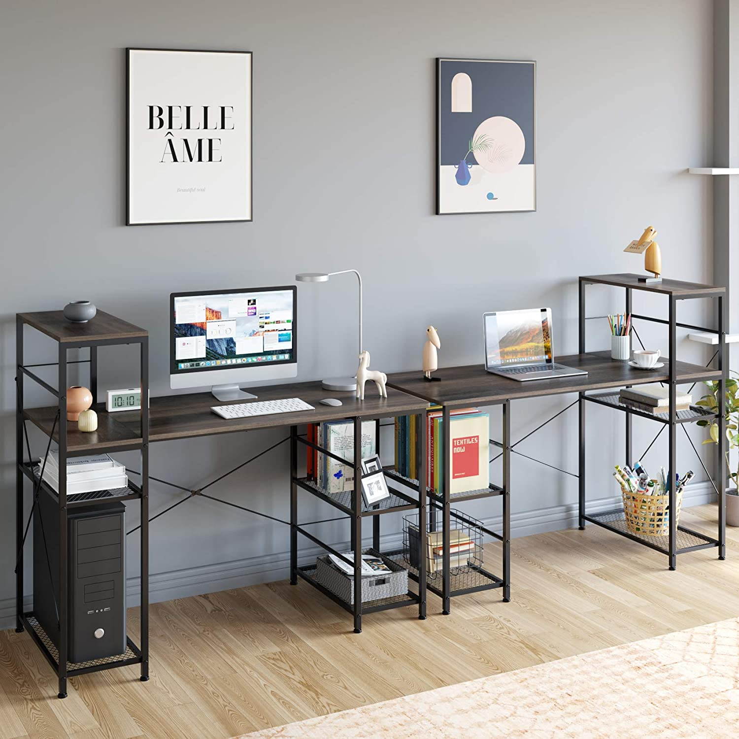 Click image to open expanded view







Industrial Computer Desk with Storage Shelves, 52" Writing Desk with Bookshelf, Simple Modern Study Desk Laptop Table Workstation for Home Office, Easy Assemb