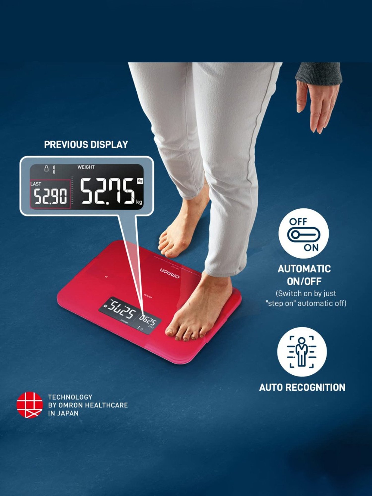 Omron HBF 255T BT Enabled Digital Full Body Composition Monitor with 4 User & Guest Mode (Red)