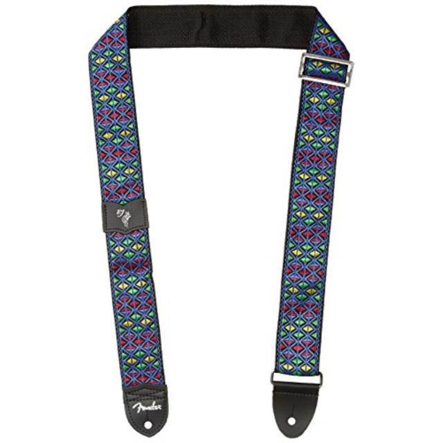 fender eric johnson "the walter" signature strap, blue with multicolored triangle pattern