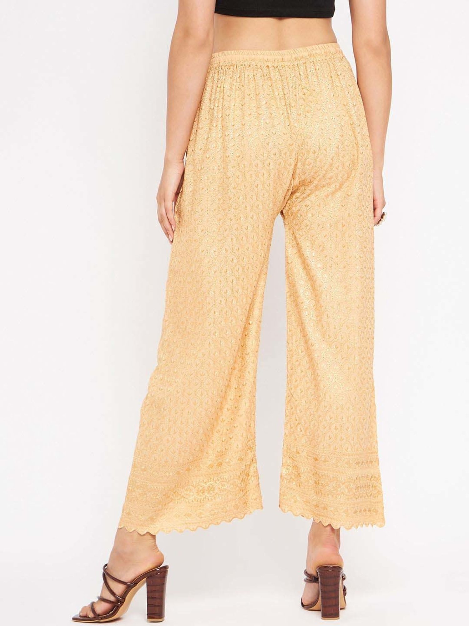 Castle Beige Embroidered Palazzos