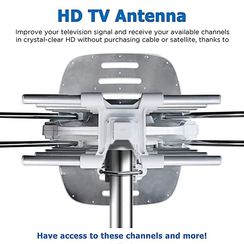 TV Antenna,  Outdoor Amplified Digital HDTV Antenna 150 Mile 360 Rotate 2TVs HD UHF/VHF Channel