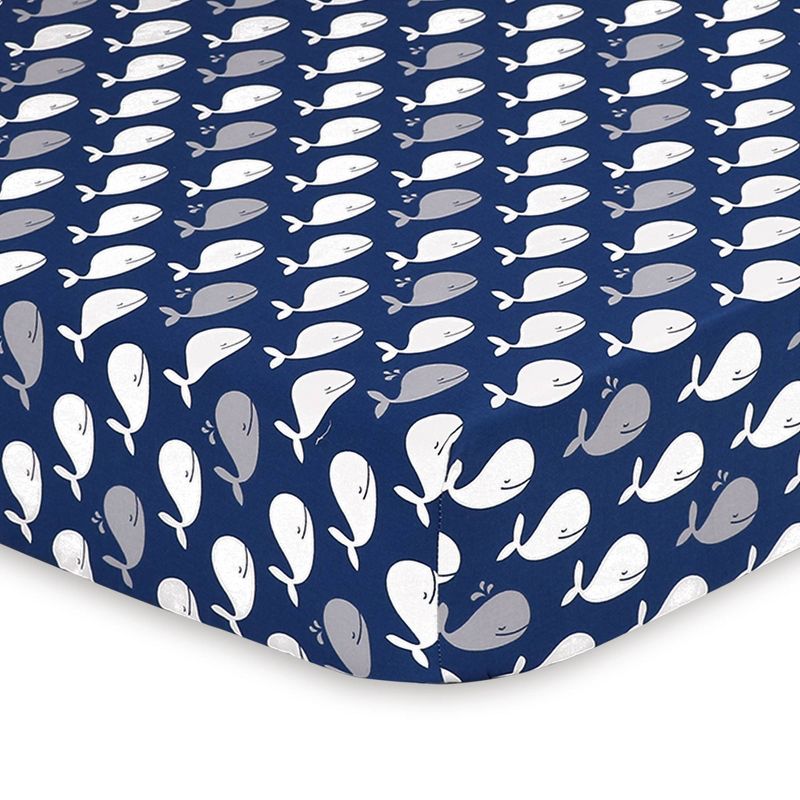 The Peanutshell Navy Whale Fitted Crib Sheet