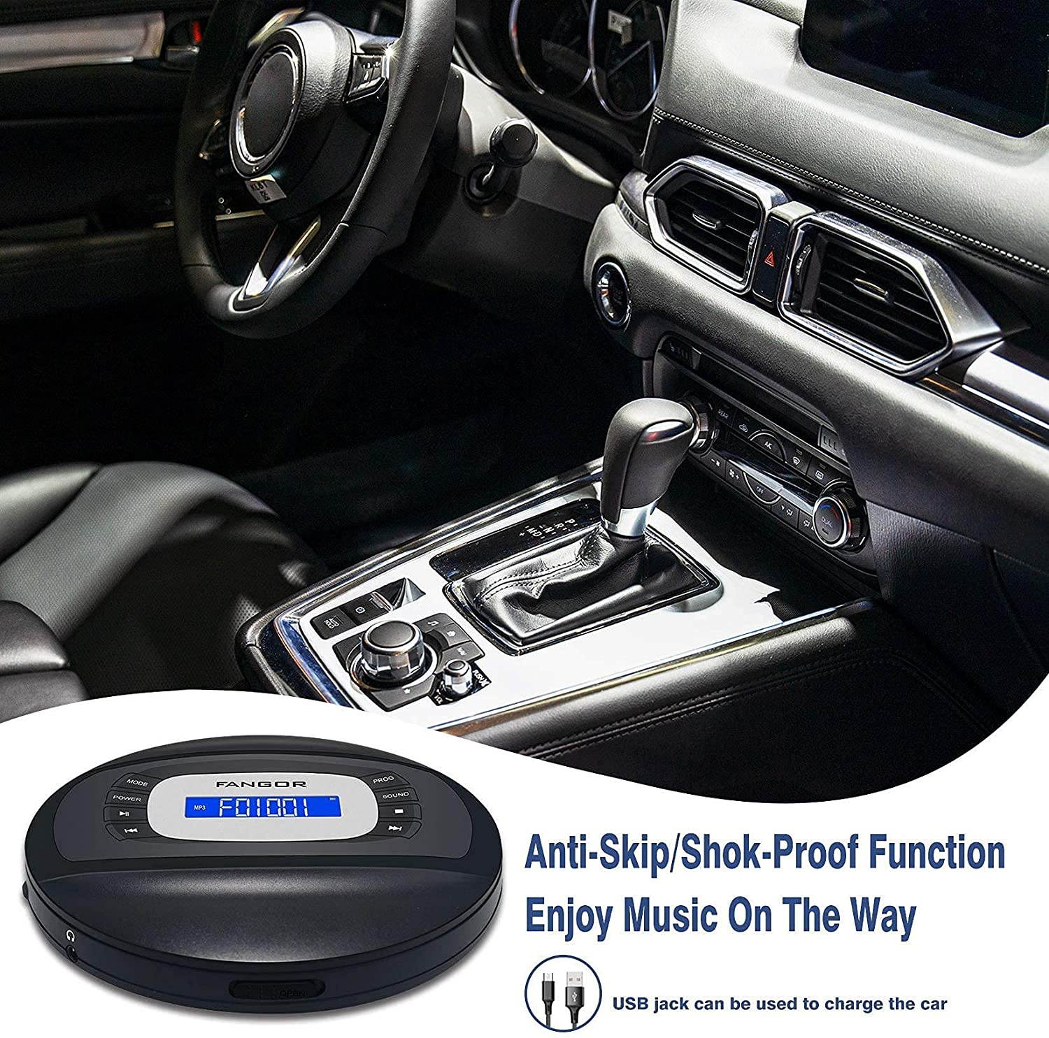 CD Player with Bluetooth Portable CD Player with Headphone, FANGOR Compact Rechargeable CD Player with Anti-Skip/Shock Protection Small CD Walkman for Kids Car and Travel 2021 Upgrade