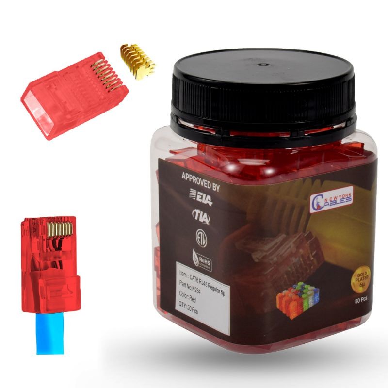 CAT6 Rj45 Connector 8P8C 50Pack/Jar Ethernet Cable Connector  Crimp Connector Gold Plated UTP Blue