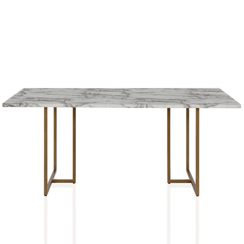 Edith Rectangular Faux Marble Dining Table White/Gold - CosmoLiving by Cosmopolitan