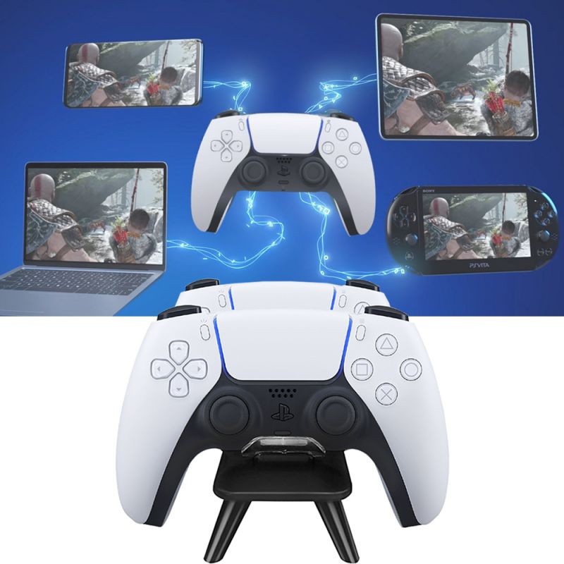 PS5 Controller Charger, Dual Fast  Dualsense Charging Station Dock Stand with USB C Charger Cable & Blue LED Projection Light for Sony Playstation 5 Controllers Dualsense