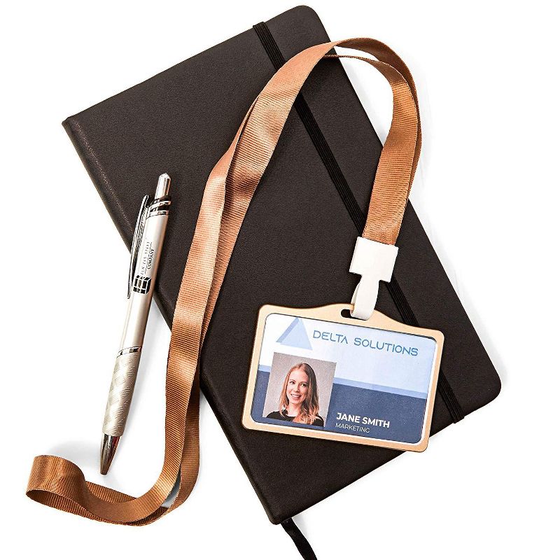 Juvale ID Badge Holder with Lanyard, Horizontal (Aluminum, Gold, Pack of 10)
