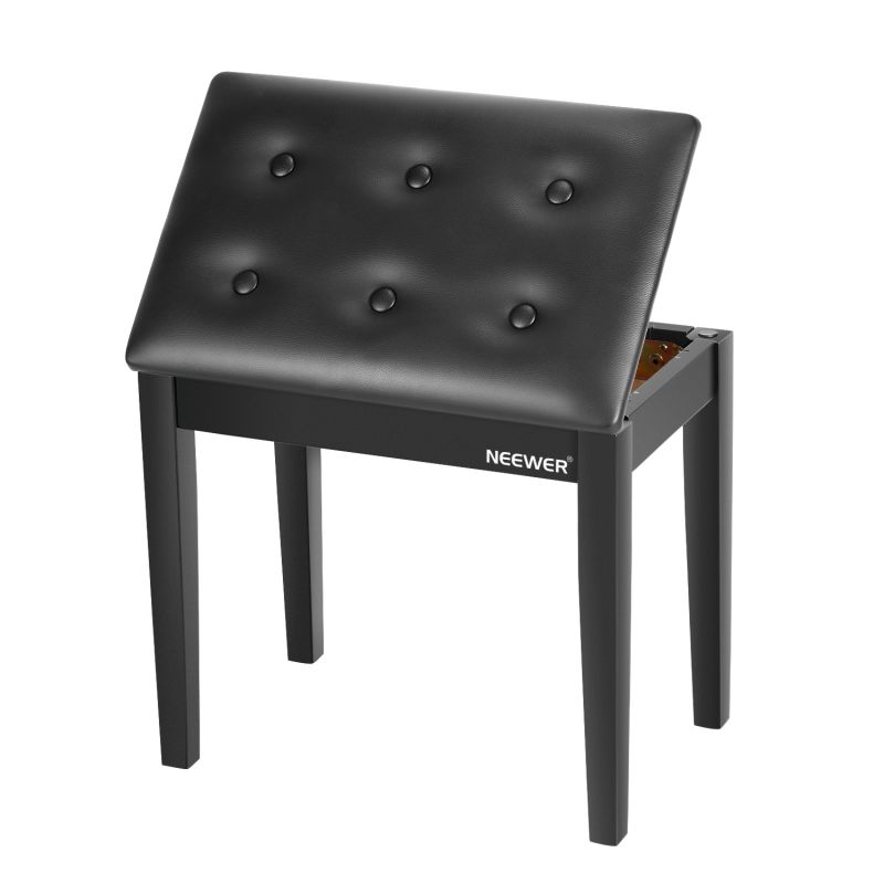 Neewer Wooden Piano Bench Stool with Sheet Music Storage Black Solo Seat PU Leather Cushion, Solid Hard Wood Construction DX10