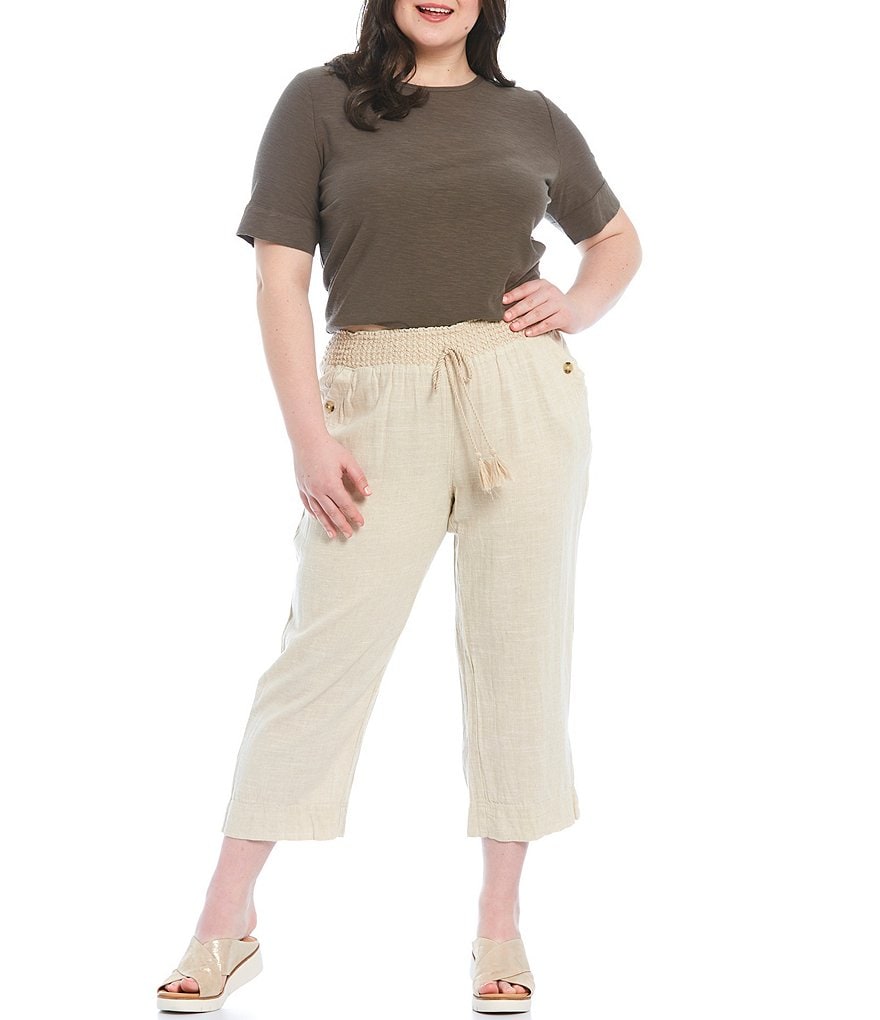 Westbound Plus Size Wide Leg Linen Capri Pants