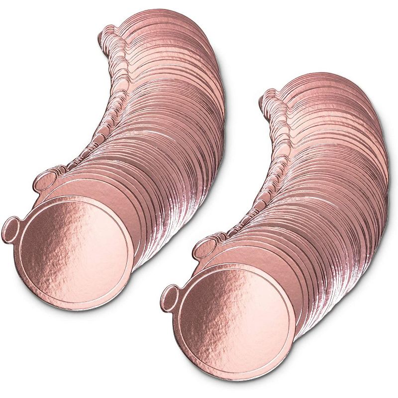 Sparkle and Bash 200 Pack Mini Round Cake Boards, Rose Gold Foil Dessert Base (3.5 Inches)