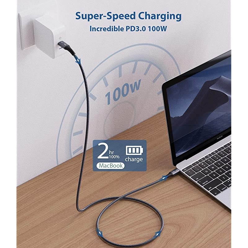 Thunderbolt 3 Cable 33Ft1M40Gbps  TB 3 USB 40 Cable 20V5A 100W Supports 1x 5K 60hz or Double 4K 60hz Monitor External SSD eGpu USBC Docking Station