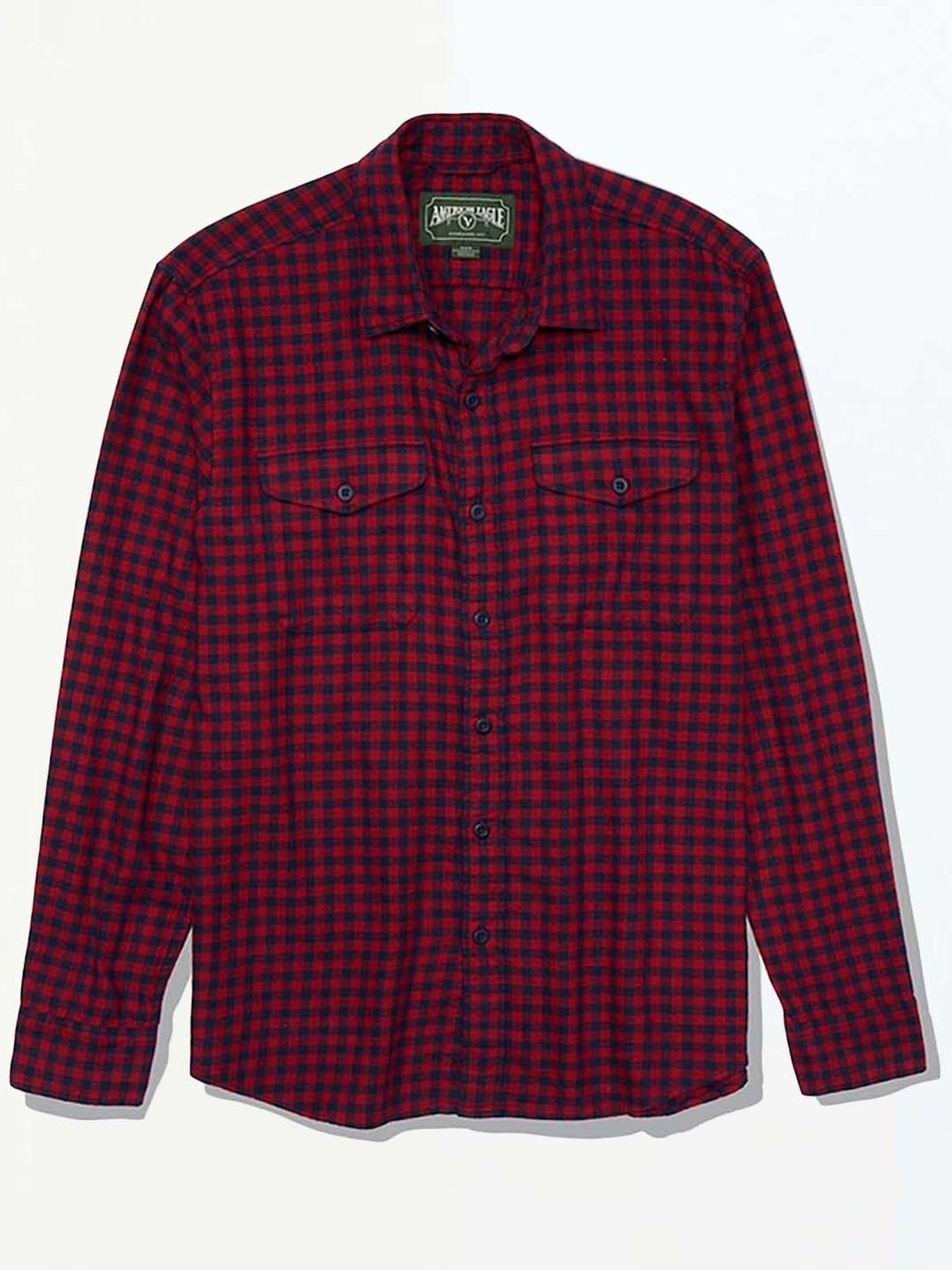 American Eagle Burgundy Cotton Regular Fit Checks Shirt