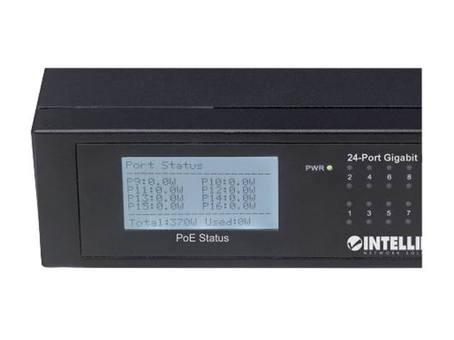 Intellinet Network Solutions 24-Port Gigabit Ethernet PoE+ Switch with 2 SFP Ports and LCD Screen (561242)