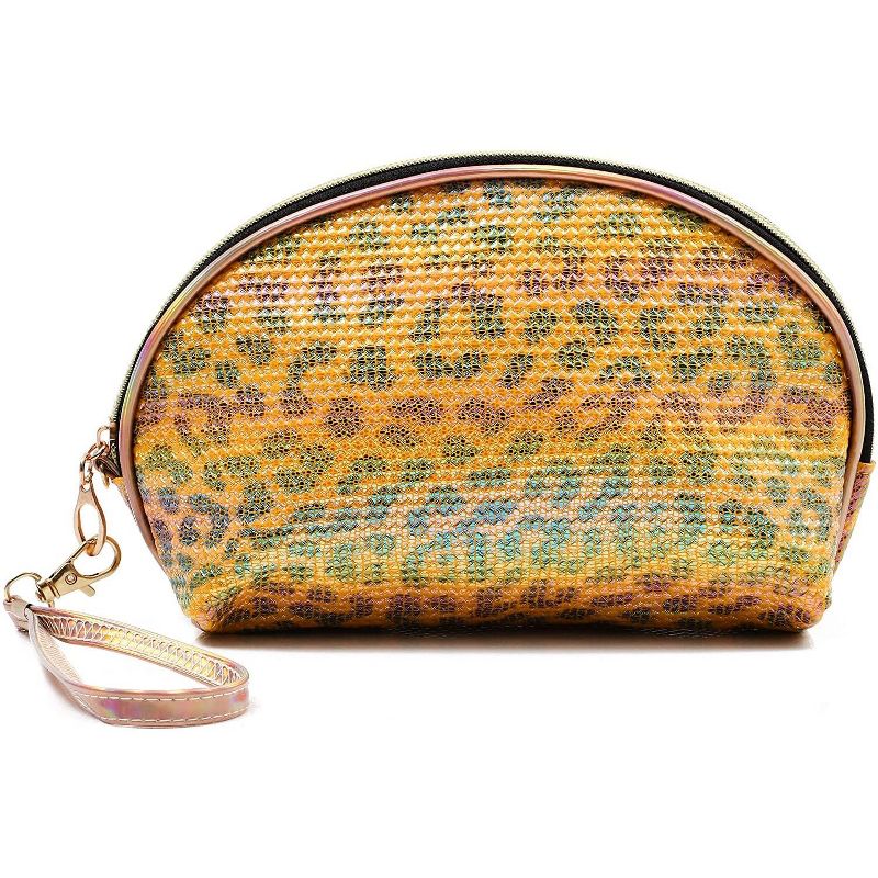 3-Pack Leopard Print Half Moon Travel Cosmetic Makeup Bag, Jewelry Organizer Pouch For Women