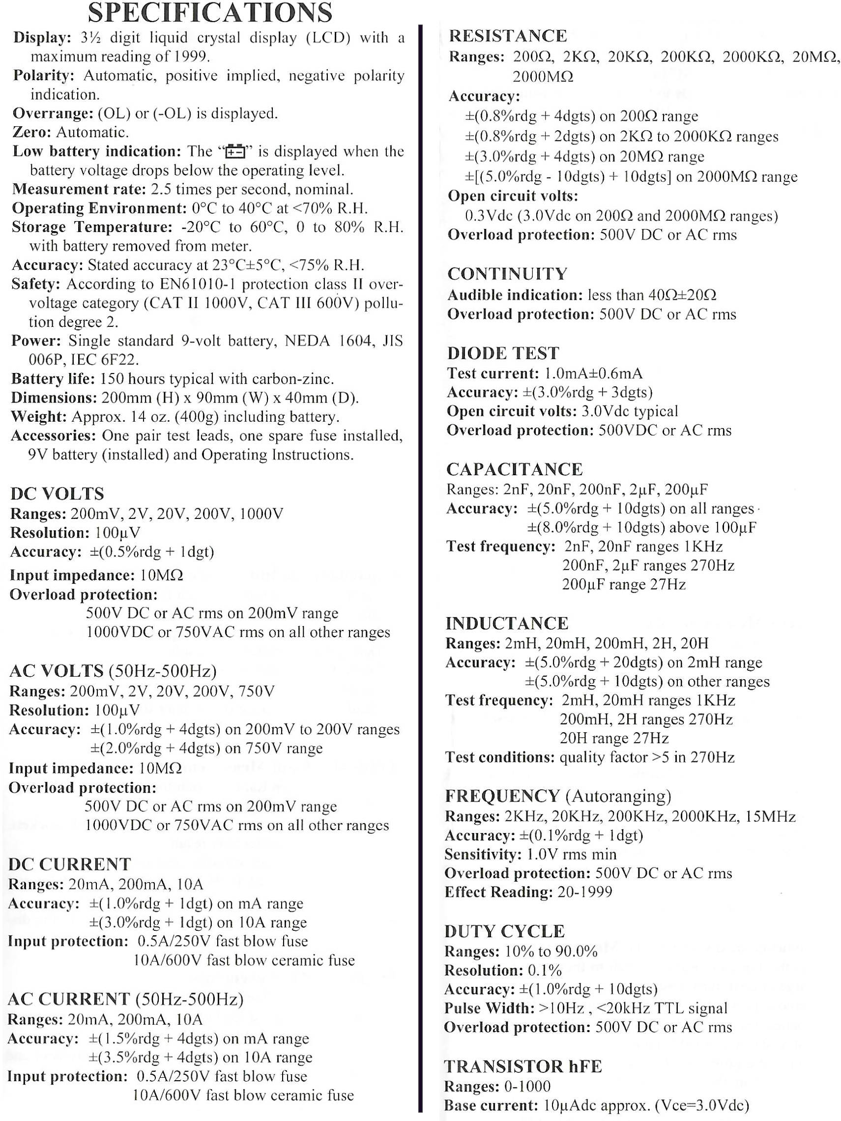 Digital Capacitance & Inductor Multimeter with Battery and Spare Fuse