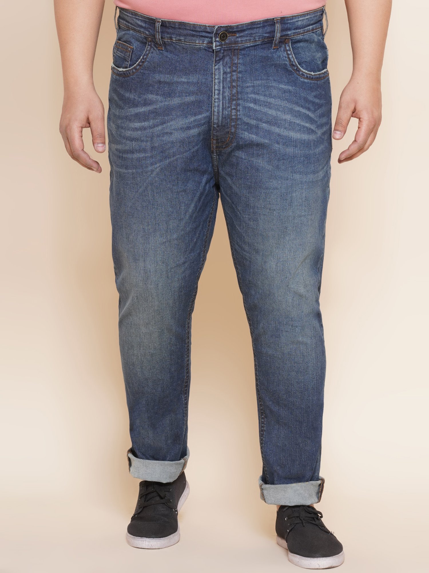 John Pride Blue Regular Fit Lightly Washed Plus Size Jeans