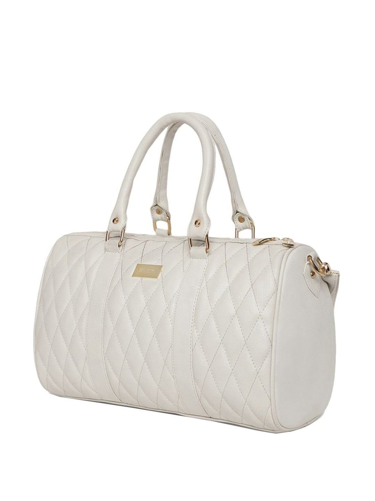 KLEIO White Textured Medium Bowler Handbag