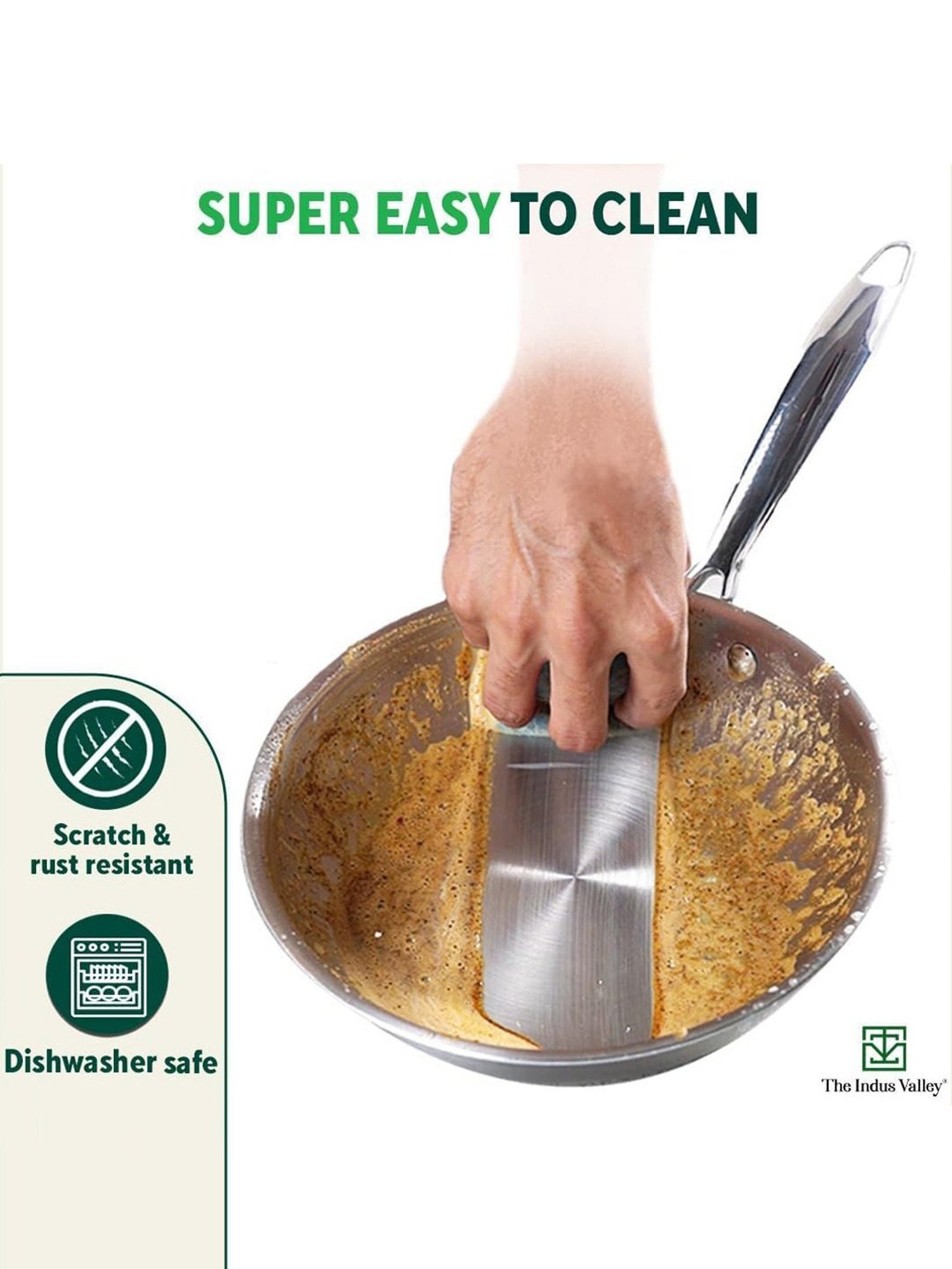 The Indus Valley Silver Stainless Steel Fry Pan with Wooden Flip (1.9 L)