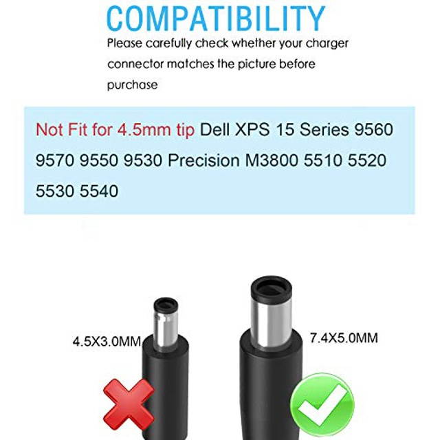 Slim 130W AC Laptop Charger Fit for Dell Inspiron 7559 5577 5576 7567 7566 7557 5160 5488 11 15 Precision 3520 3510 3530 M2800 M6300 XPS (L502X) 17(L702X) LA130PM121 DA130PE1-00 Power Supply Cord