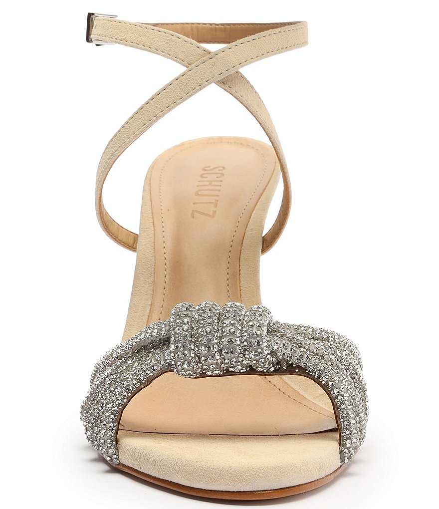 Schutz Knory Jewel Embellished Knotted Suede Dress Sandals