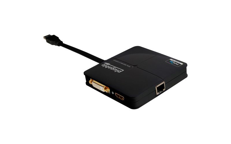 Plugable USB 3.0 Dual-Head Graphics and Gigabit Ethernet Adapter (HDMI up to 2560x1440 and DVIVGA 1920x1200. Supports Windows 10, 8.1, 7, XP)