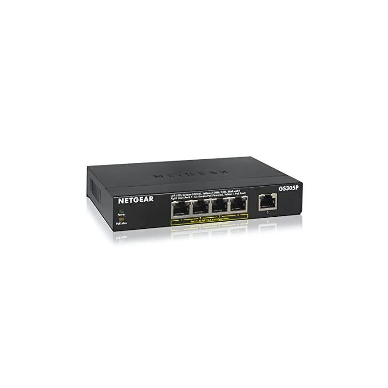 5-Port Gigabit Ethernet Unmanaged PoE Switch (GS305P) - with 4 x PoE @ 55W, Desktop, Sturdy Metal Fanless Housing