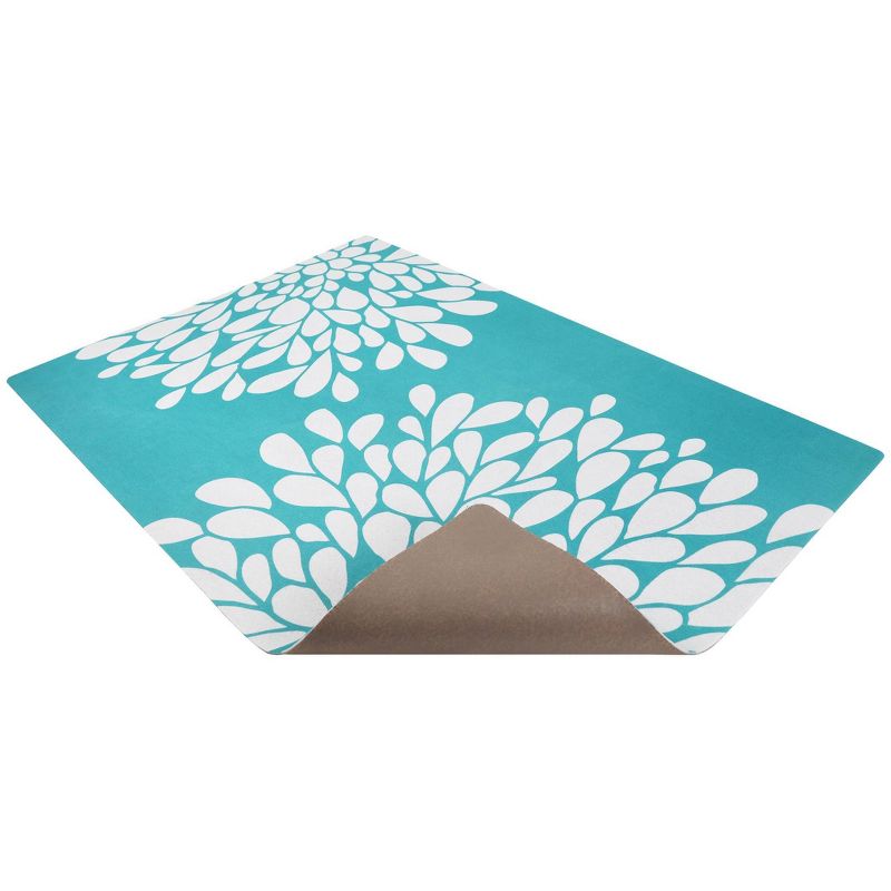 Drymate Cat Litter Trapping Mat - Floral Turquoise & White