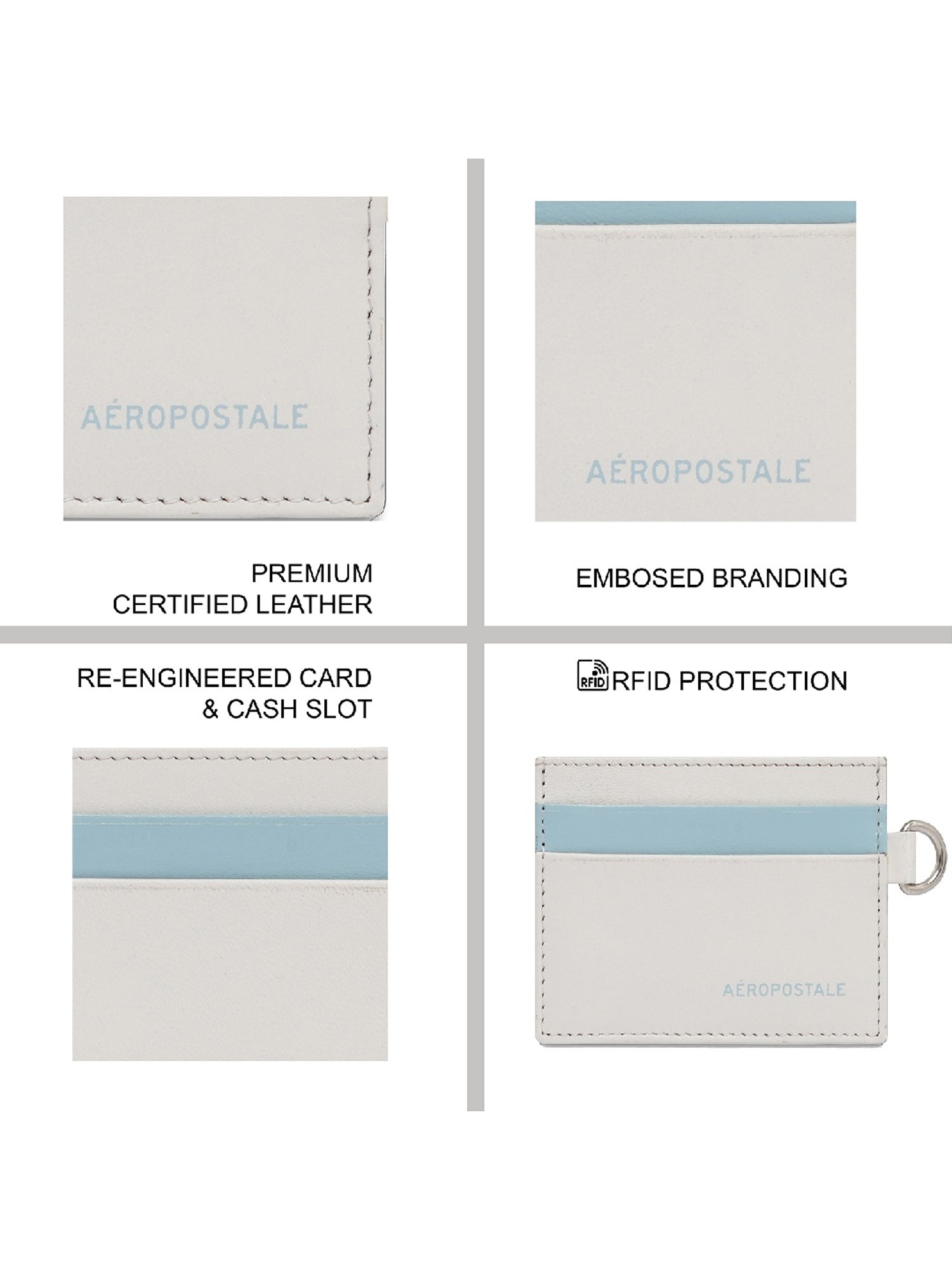 Aeropostale Oxnard Ivory & Blue Color Block Card Holder