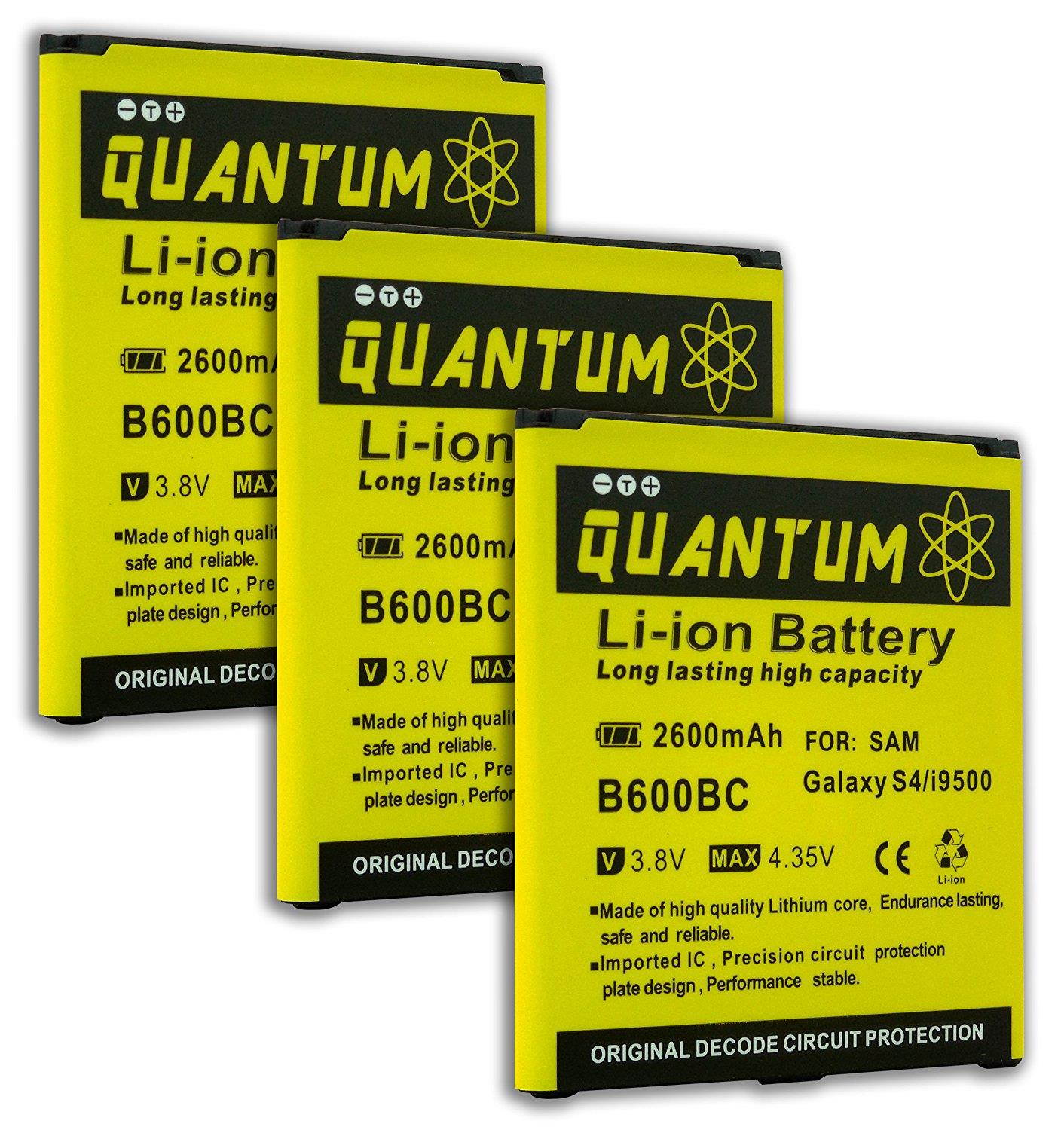 QUANTUM 3x 2,600 mAh Batteries for Galaxy S4, 12 MONTH WARRANTY