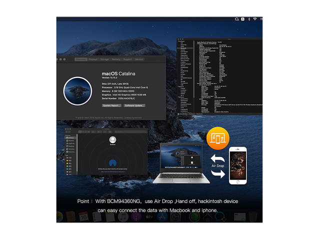 Plug & Play Hackintosh macOS M.2 NGFF BCM94360NG Wifi 802.11ac Bluetooth 4.0 Network Card Support Handoff & Airdrop & Continuity Wireless 2.4G/5Ghz 1200Mbps for PC Laptop Better BCM94352Z DW1560