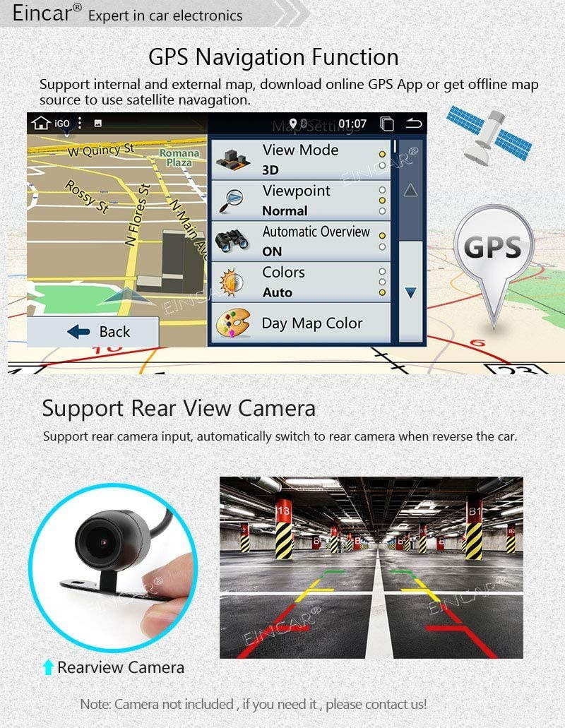 EinCar Single 1Din Android 7.1 Car Stereo Head Unit 7 Inch Capacitive HD Touch Screen Car GPS Navigation DVD Player USB SD Card FM AM AUX Bluetooth Hands-Free WiFi Rearview Camera Colorful Button Re