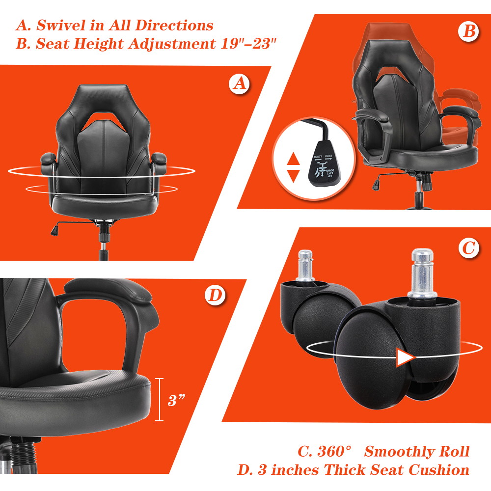 Gaming Chair Ergonomic Racing Game Chair Comfortable Computer Desk Chair for Home, Office, Gaming Room, Black