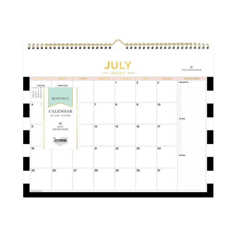 2021-22 Academic Wall Calendar 15" x 12" Rugby Stripe Black - Day Designer
