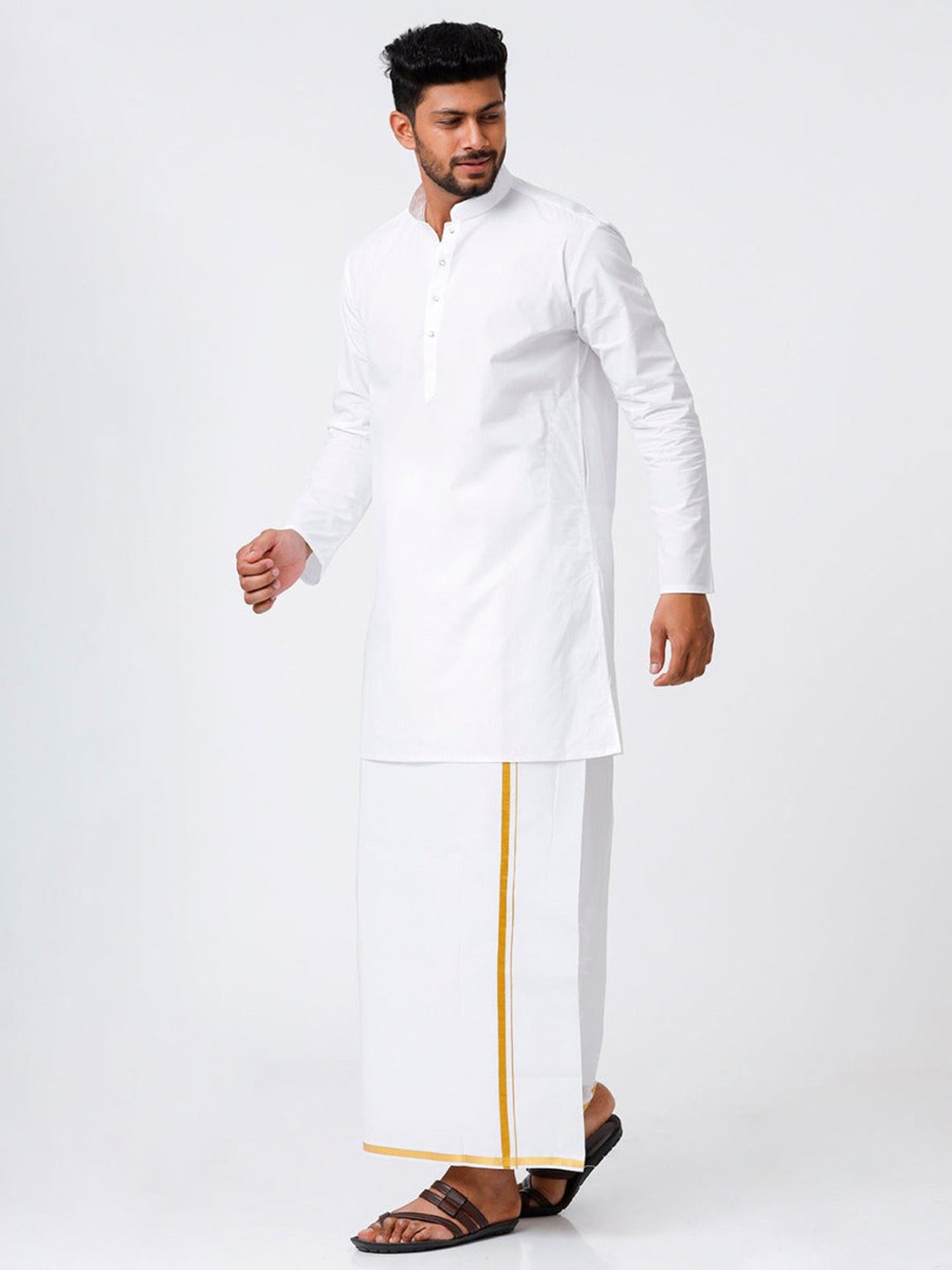 Ramraj White Cotton Regular Fit Kurta Set with Bottom