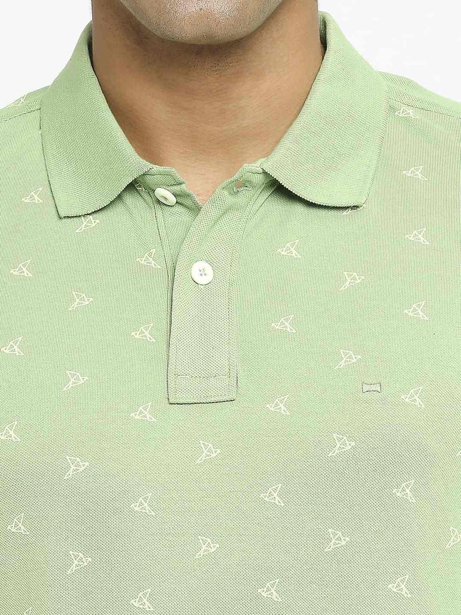 Basics Green Cotton Muscle Fit Printed Polo T-Shirt
