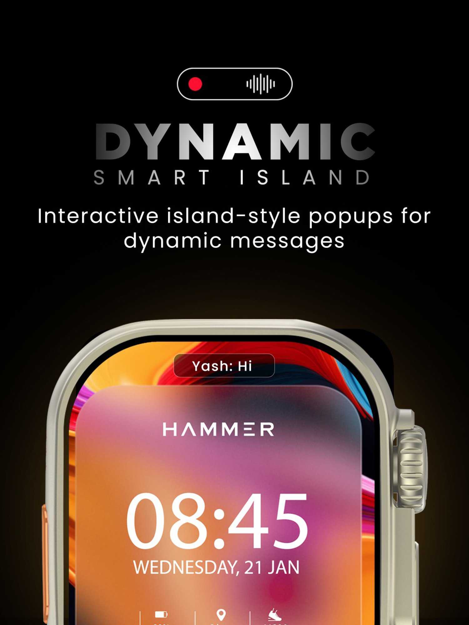 Hammer Active 2.0 Plus 2.1 inch HD Display BT Calling Smartwatch with Gesture Control (Blue)