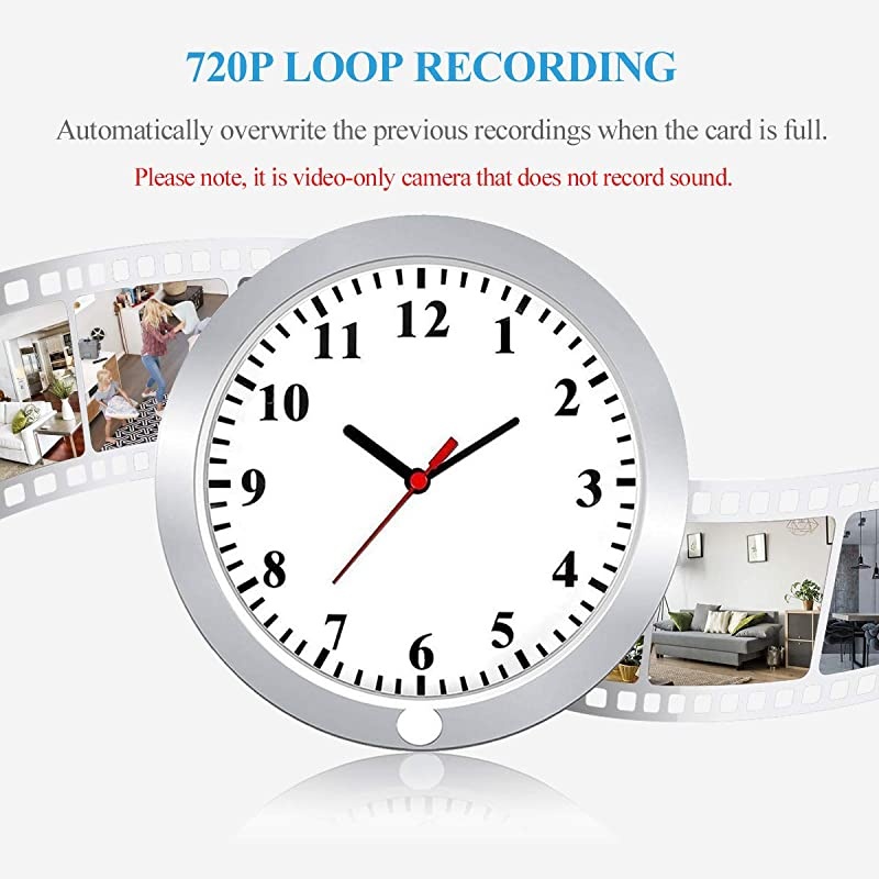 Hidden Camera Wall Clock Spy Camera Nanny Cam with PIR Motion Detection Indoor Covert Security Spy Camera for Home and Office No WiFi Function