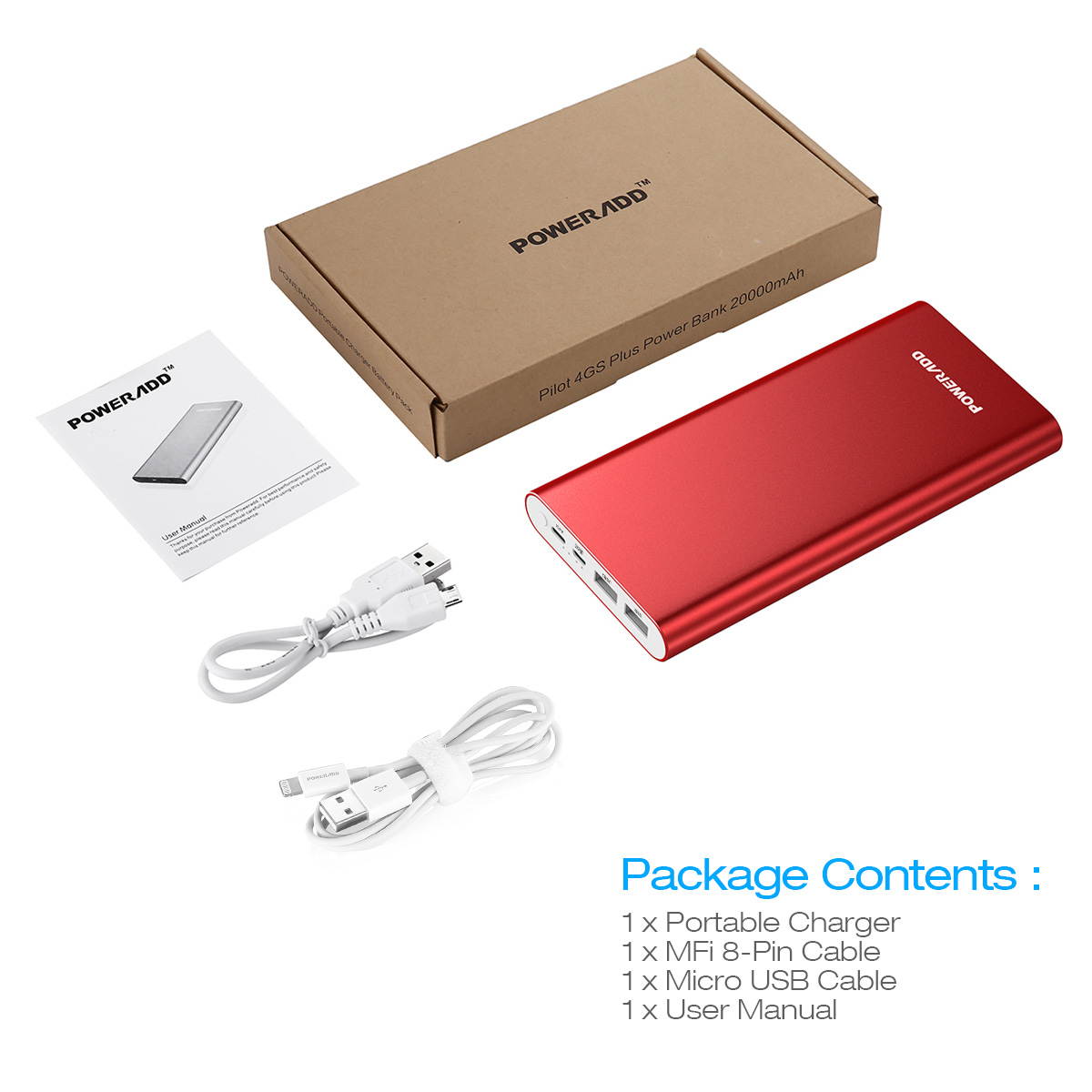 Poweradd 12000mAh Power Bank Portable Charger Dual USB Ports External Battery for iPhone, iPad, Samsung Mobile Cellphone