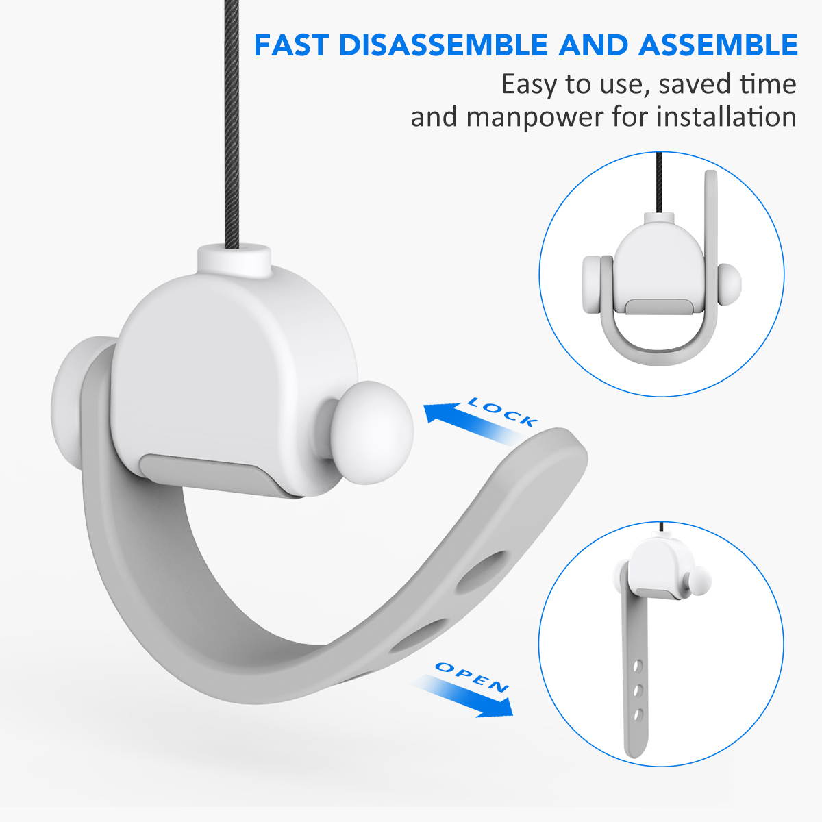 [Pro Version] KIWI design VR Cable Management, Retractable Ceiling Pulley System for HTC Vive/Vive Pro/Oculus Rift/Rift S/Link Cable for Oculus Quest/Quest 2/Valve Index VR Accessories (WHITE, 1 Pack)