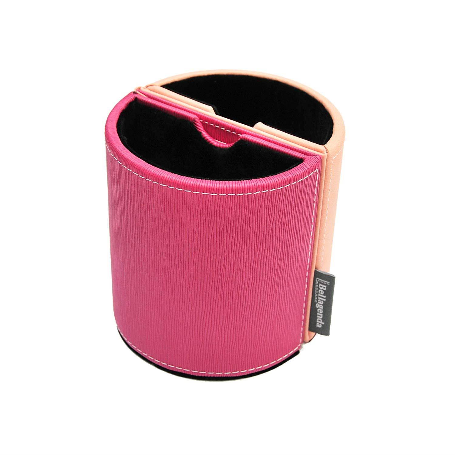 Pen Pencil Holder with Photo Frames | Desk Organizer | Desk Decoration | Multi Function Desk Stationery | Space Saver | 2 Picture Frames | Handicraft | PU Leather & Suede (Rose Pink)