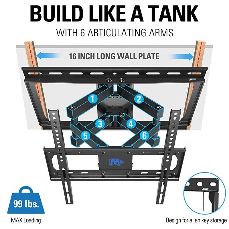 UL Listed TV Mount TV Wall Mount with Swivel and Tilt for Most 3255 Inch TV Full Motion TV Mount with Articulating Dual Arms Max VESA 400x400mm 99 lbs Loading 16 inch Studs MD2380