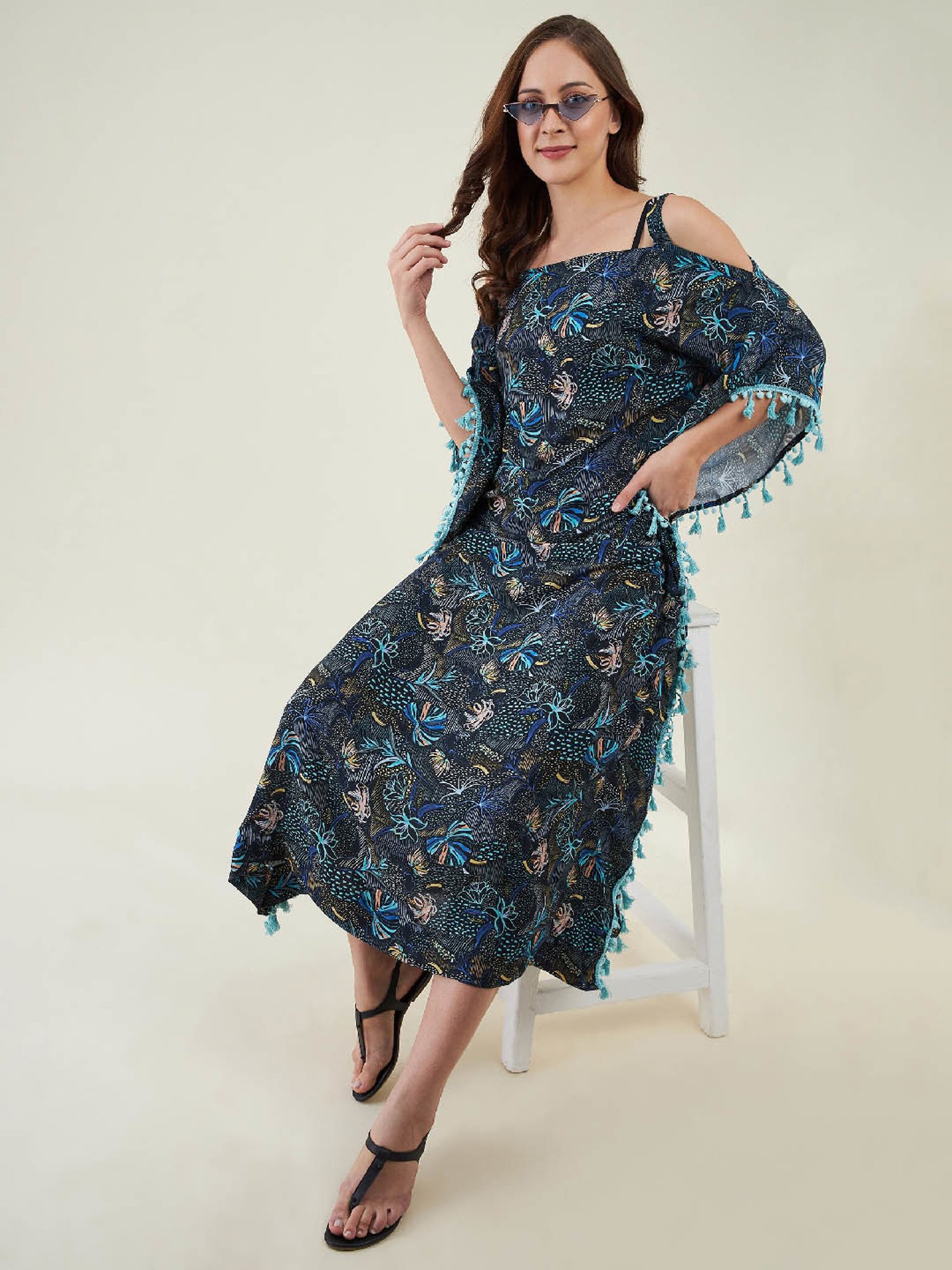 The Kaftan Company Navy Printed Kaftan Cover Up